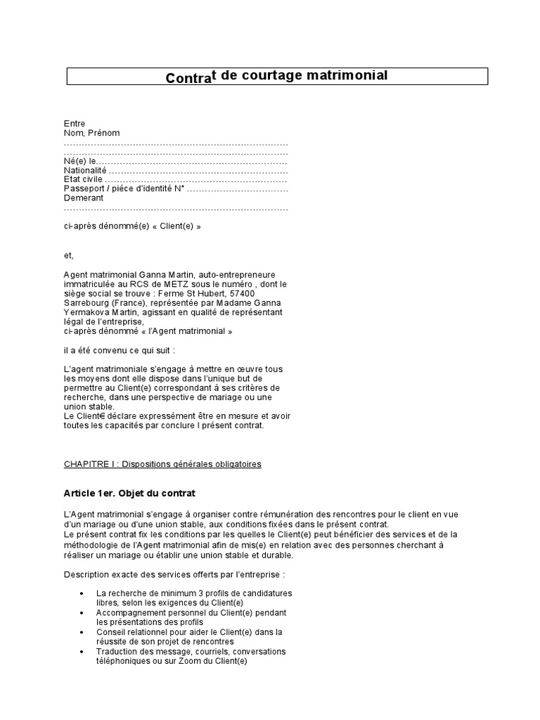 Contrat de courtage matrimonial | PDF | la communication | Mariage