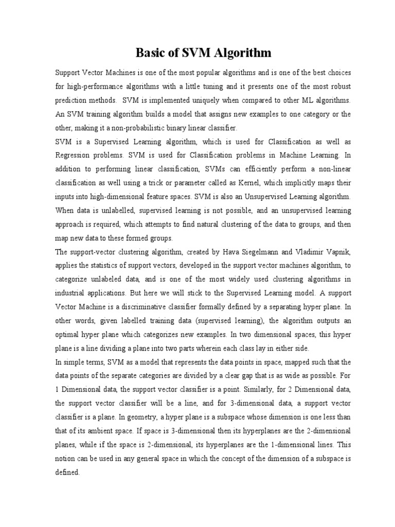 Basic of SVM Algorithm | Download Free PDF | Support Vector Machine ...