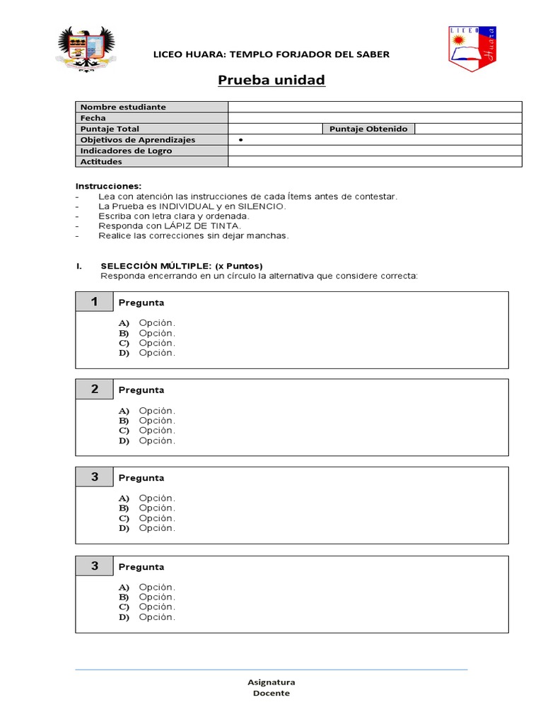 Ejemplo de Prueba Estandarizada | PDF | Cognición | Aprendizaje