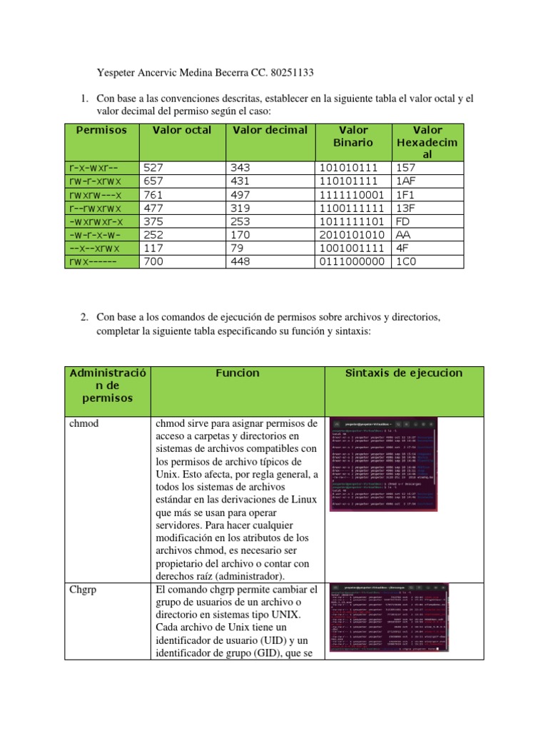 Comandos de permisos en Linux | PDF