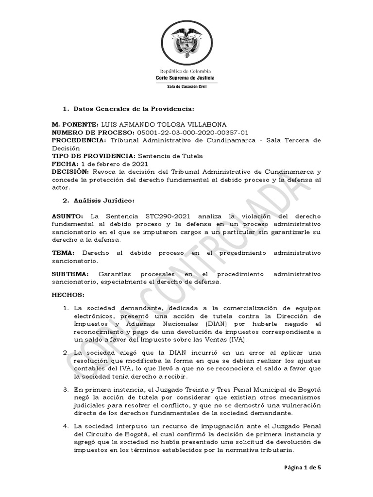 Tutela y Debido Proceso en Sanciones | PDF