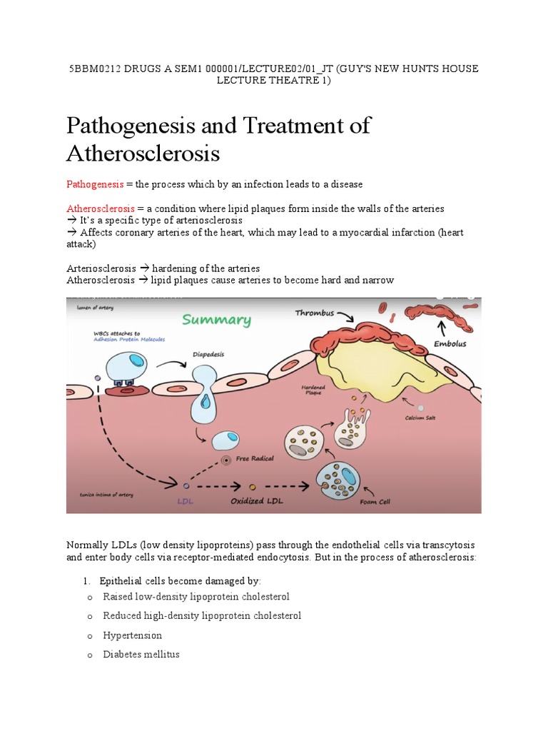Pathogenesis and Treatment of Atherosclerosis | PDF