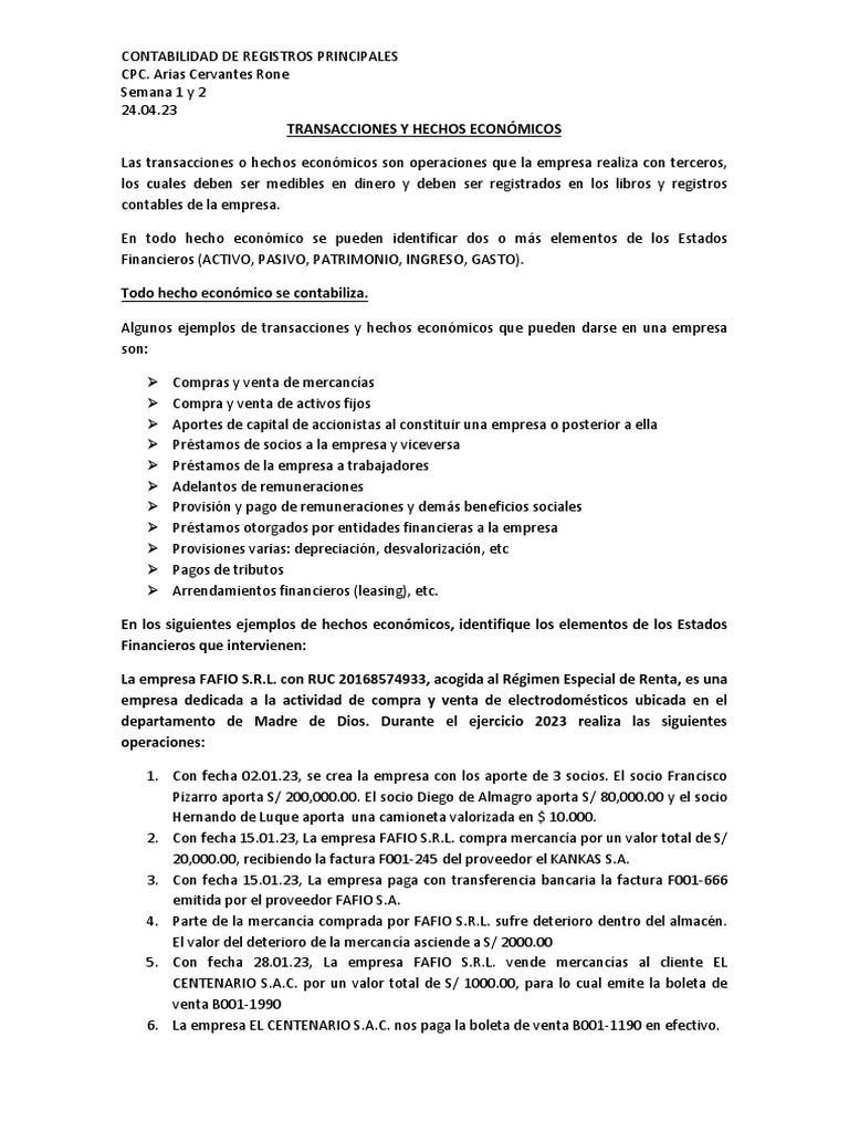 Transacciones o Hechos Económicos PDF | PDF