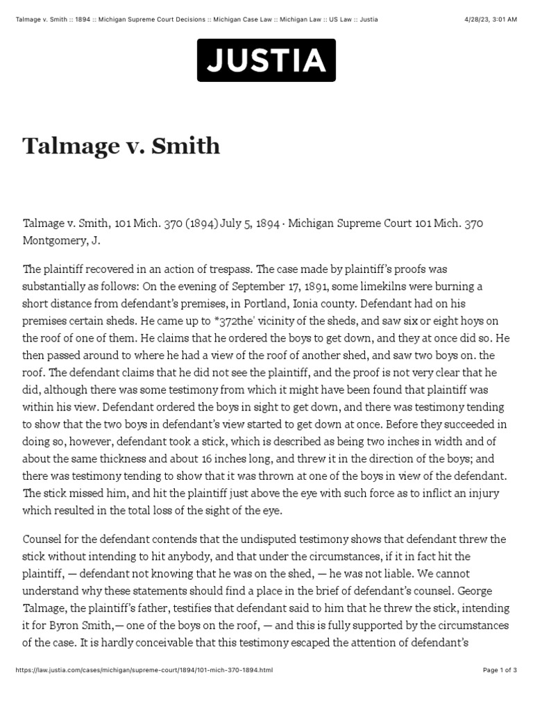 Talmage vs. Smith PDF PDF
