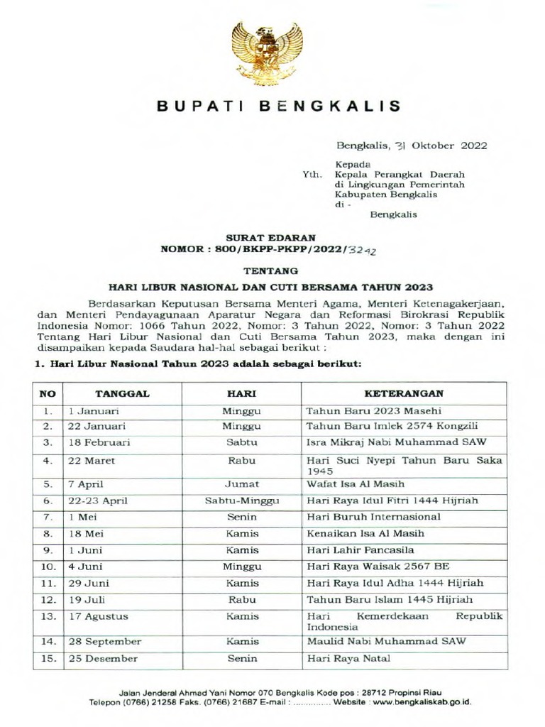 Surat Edaran Libur Nasional dan Cuti Bersama Tahun 2023.pdf PDF