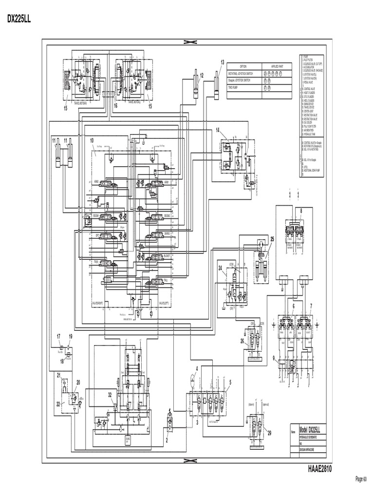 DX225LL Hydraulic Circuit Diagram | PDF | Valve | Pump