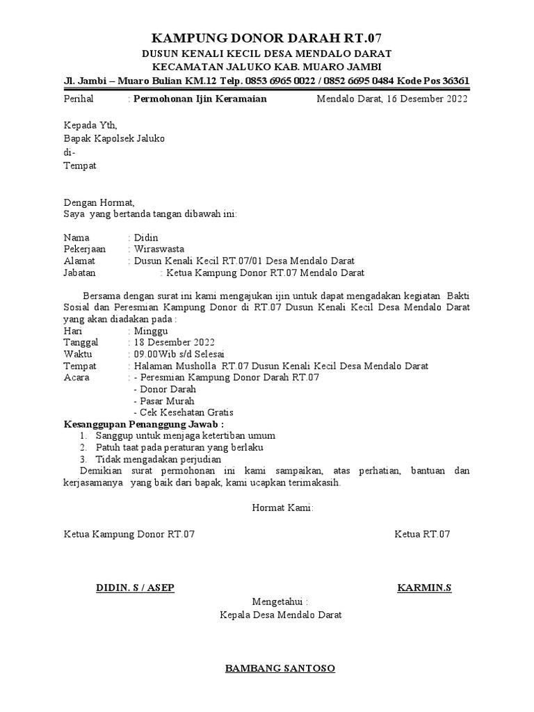 Surat Ijin Acara Donor Darah | PDF