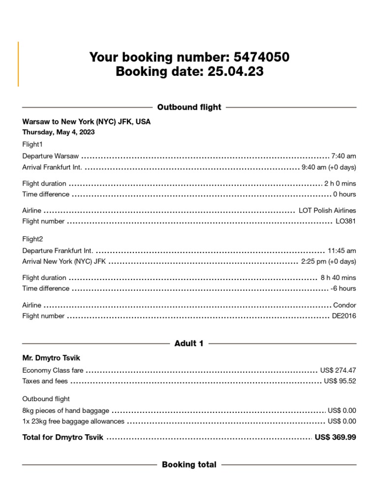 Booking Confirmation - Condor PDF | PDF