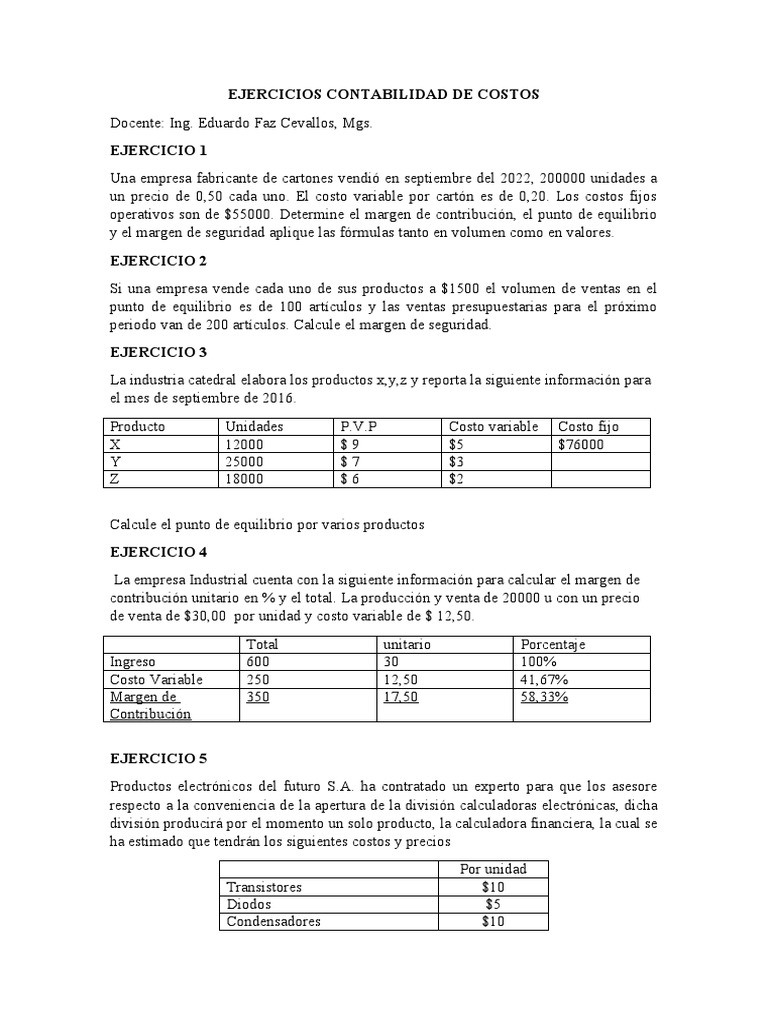 Ejercicios Prácticos de Contabilidad de Costos | PDF | Economias