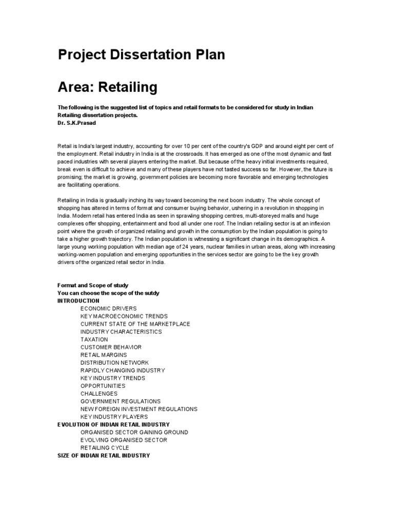 Project Dissertation Plan Area: Retailing | PDF | Retail | Customer ...