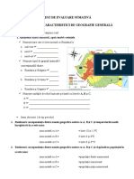 Test de Evaluare Sumativă Geografie - Caracteristici de Geografie Generală