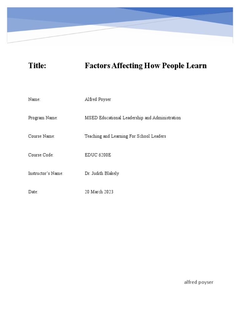 Factors affecting how people learn pdf