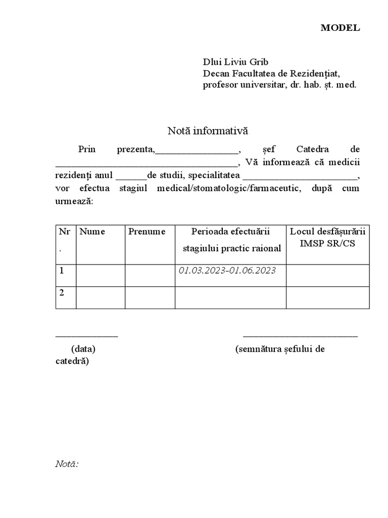 Model de Notă Informativă | PDF