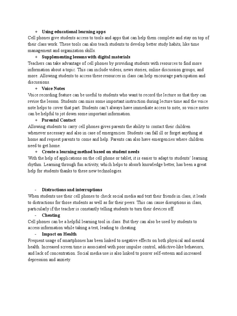 Pro Contra Handys in Der Schule PDF PDF Learning Mental Disorder