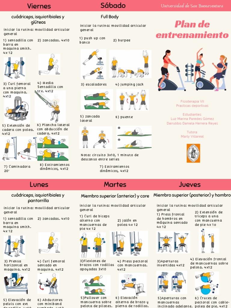 Plan de entrenamiento semanal para estudiantes de Fisioterapia PDF