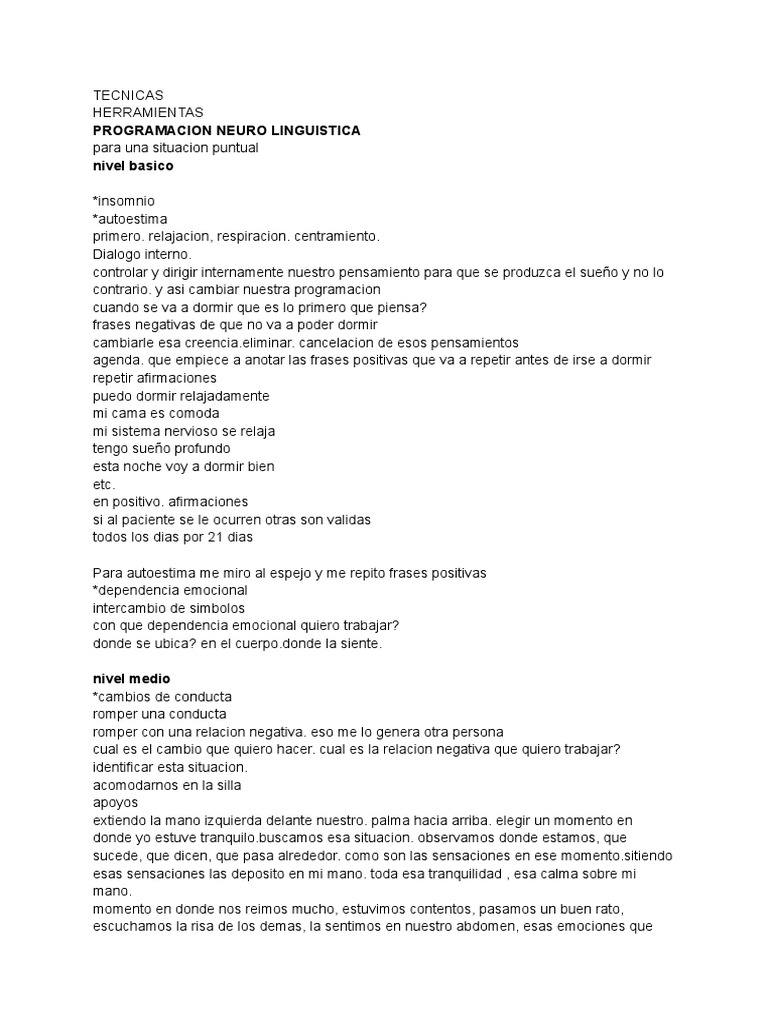 Técnicas PNL para Insomnio y Autoestima | PDF