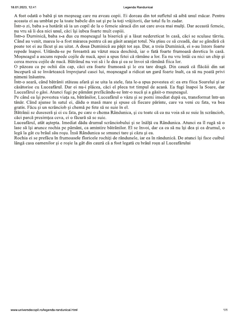Legenda Randunicii PDF | PDF