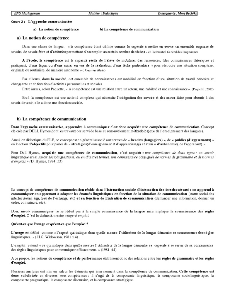 Compétence communicative en didactique | PDF | Compétence (Ressources ...