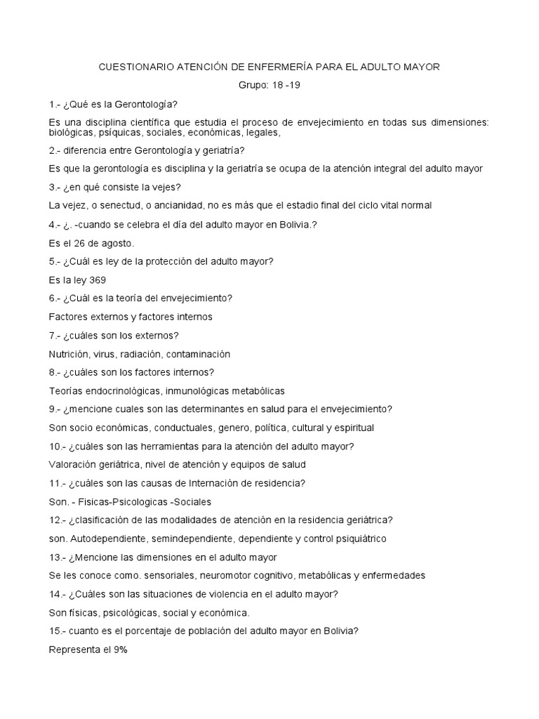 Cuestionario de Atención al Adulto Mayor | PDF