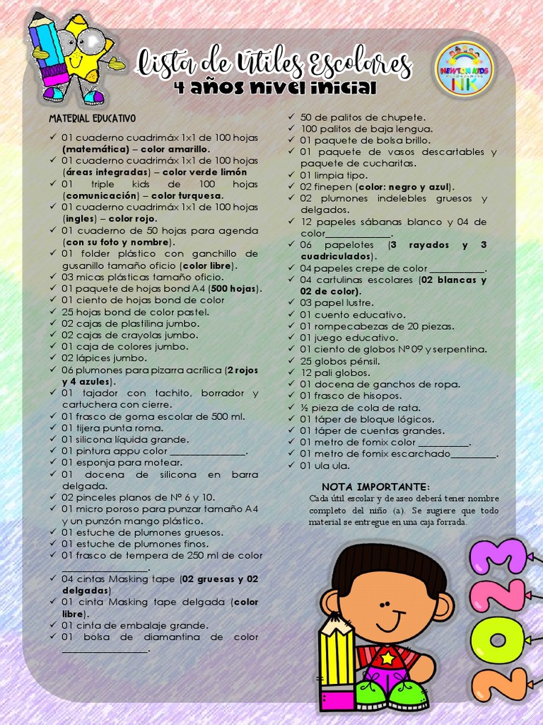 Lista de Material - 4 Años PDF | PDF | Materiales