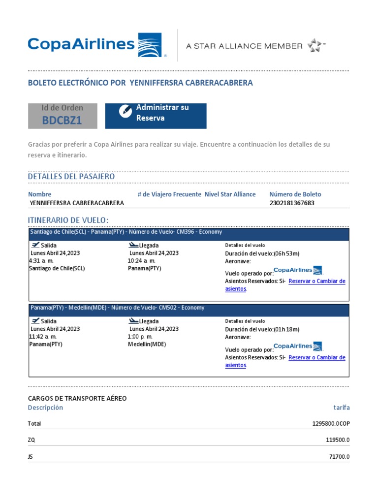 Itinerario de Vuelo CM396 y CM502 | PDF
