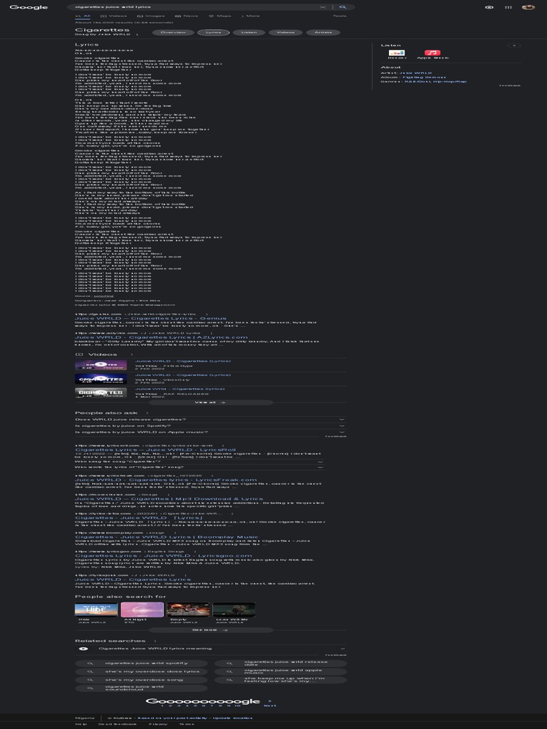Cigarettes Juice WRLD Lyrics - Google Search