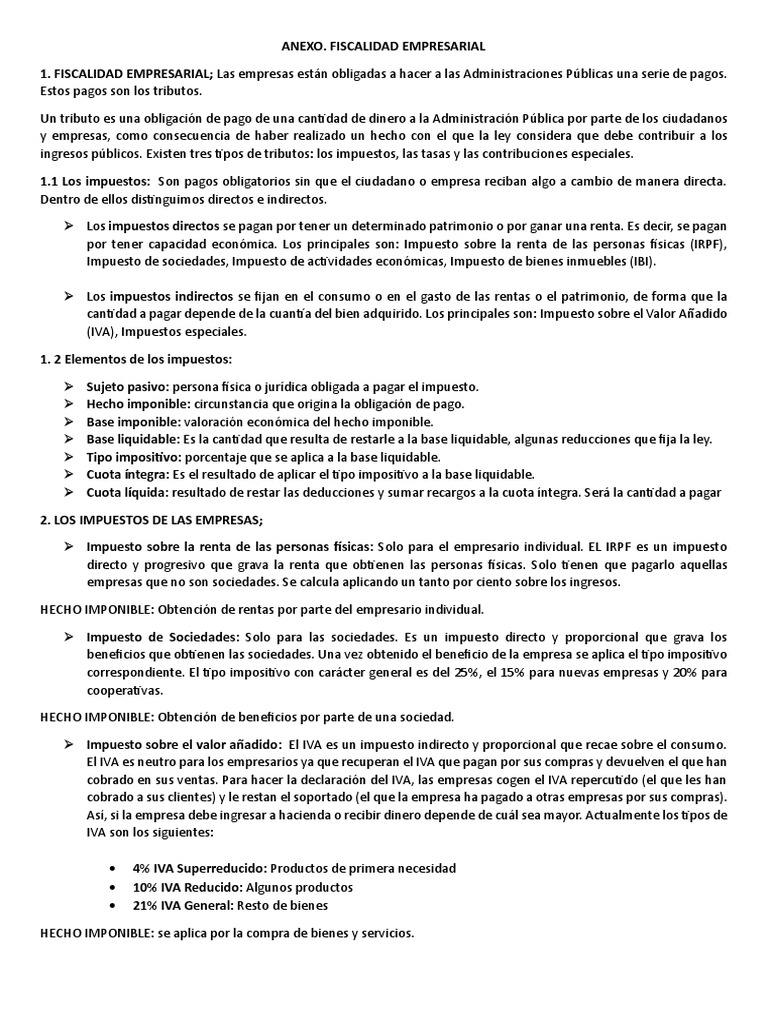 Fiscalidad Empresarial: Tipos de Impuestos | PDF