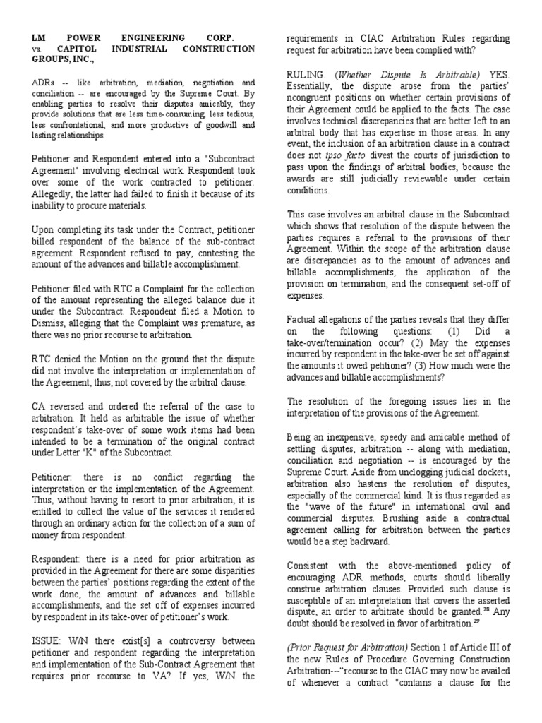 LM Power Engineering Corp v. Capitol Industrial Construction Groups