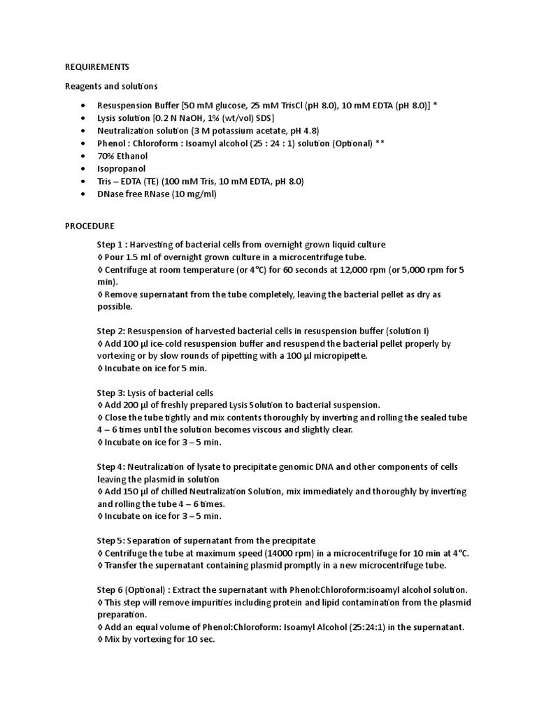 Plasmid DNA Isolation | PDF
