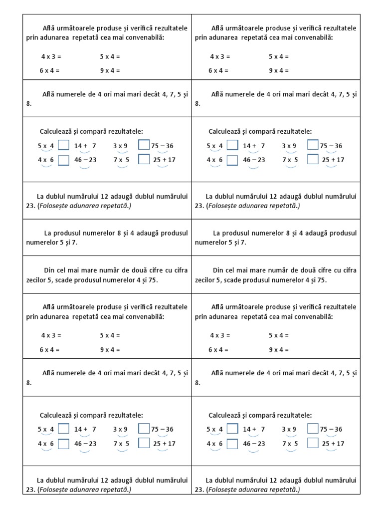 Probleme Înmultirea Cu 4 | PDF