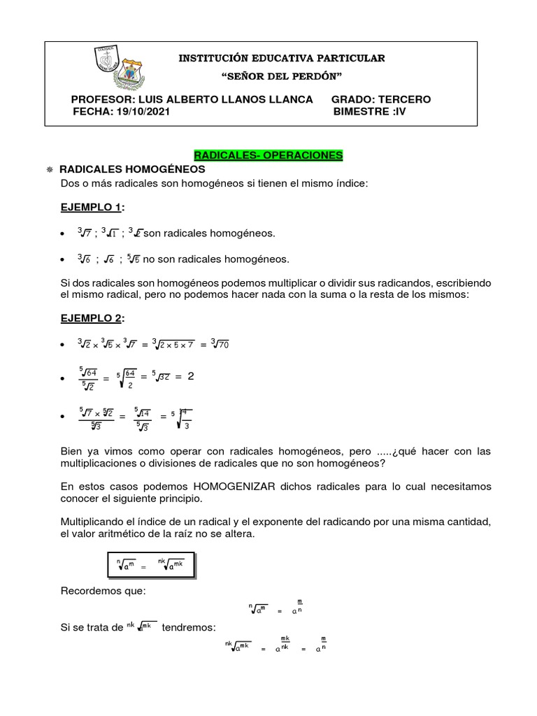 Operaciones Con Radicales 3 Pdf Pdf Multiplicación álgebra Abstracta