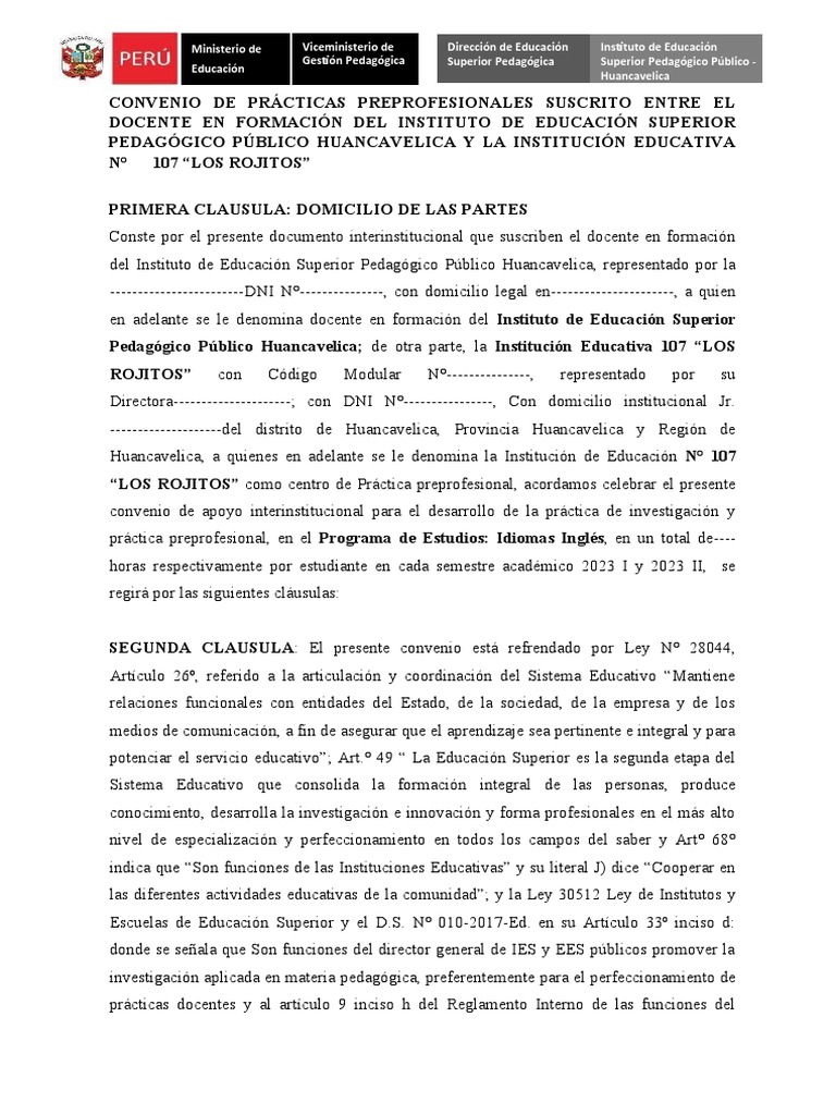 Convenio de Prácticas Preprofesionales 2023 | PDF | Educación más alta ...