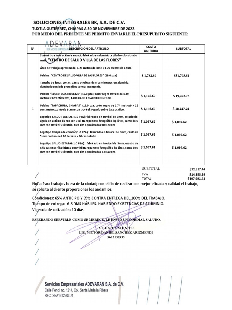 Cotizacion Letras | PDF
