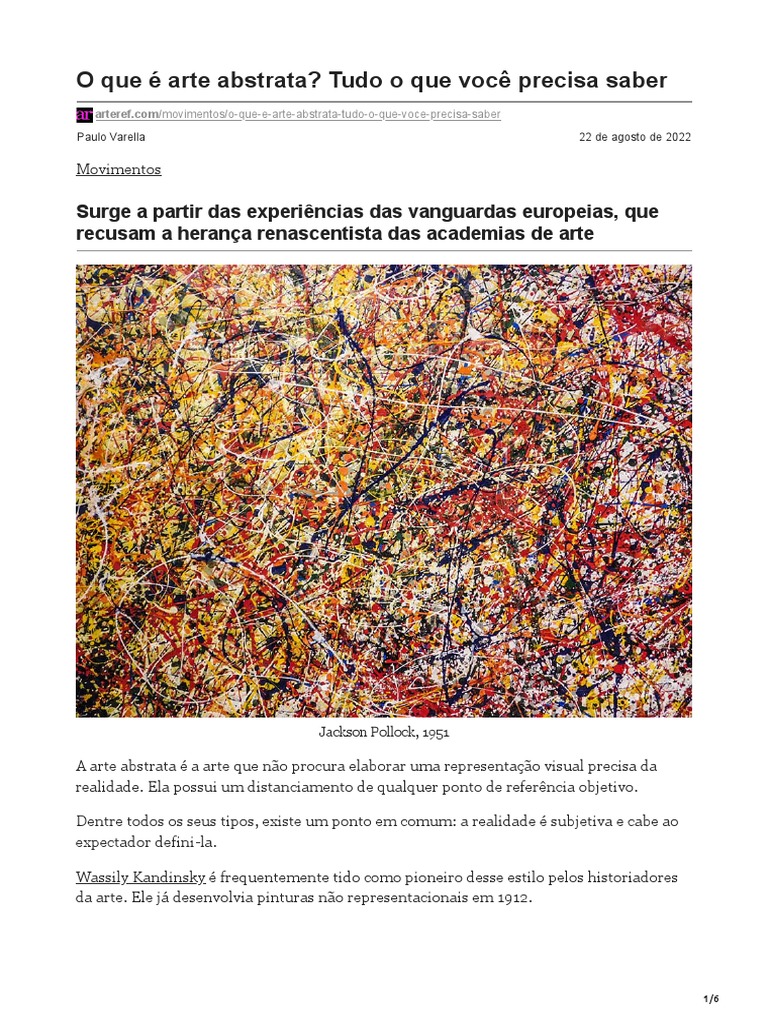 Entenda a Arte Abstrata: Conceitos e Artistas | PDF