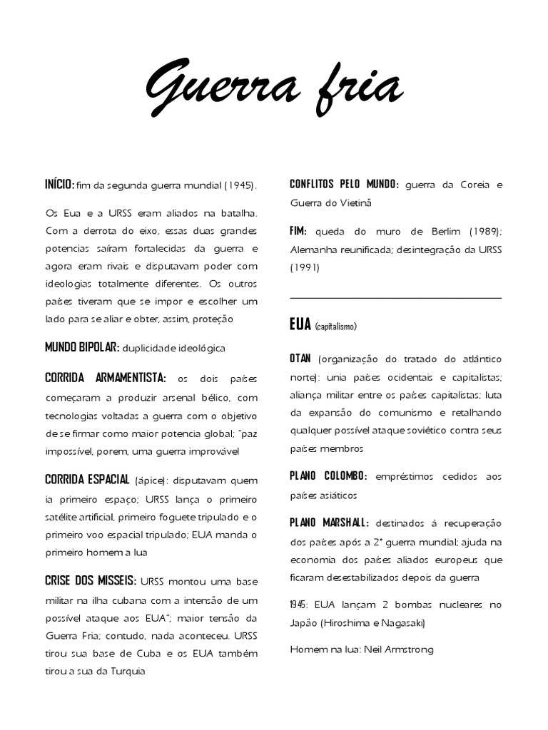 Guerra Fria Resumo PDF | PDF | Guerra Fria | União Soviética