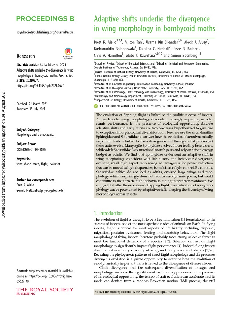 Aiello et al 2021 adaptive shifts underlie the divergence in wing