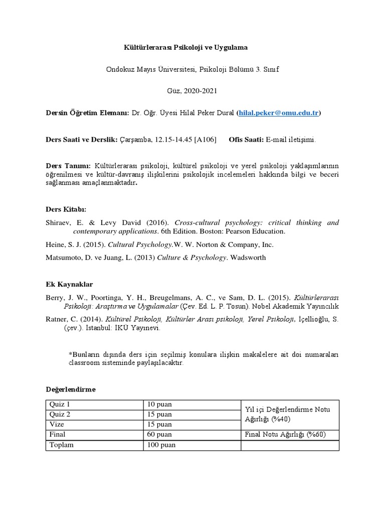 Kültürlerarası Psikoloji Ders Izlencesi Pdf Pdf