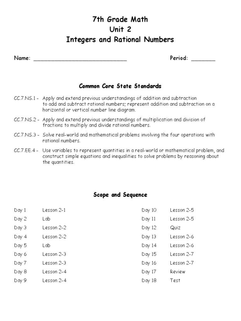 7th Grade Math: Integers & Rational Numbers | PDF