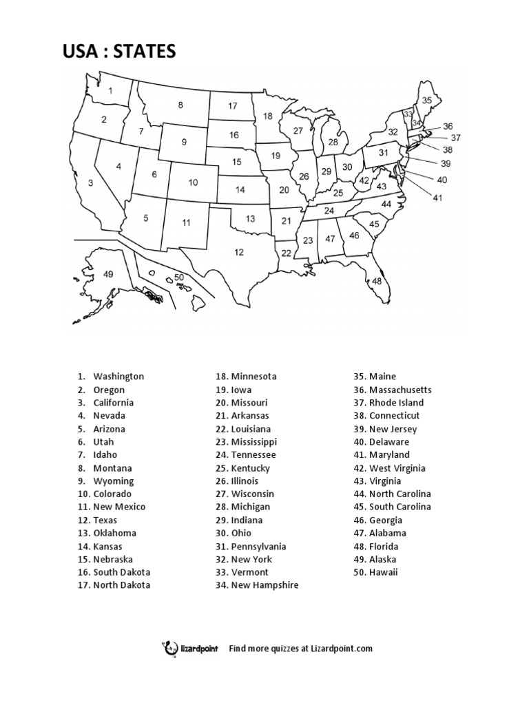 USA States Numbered Labeled PDF | PDF