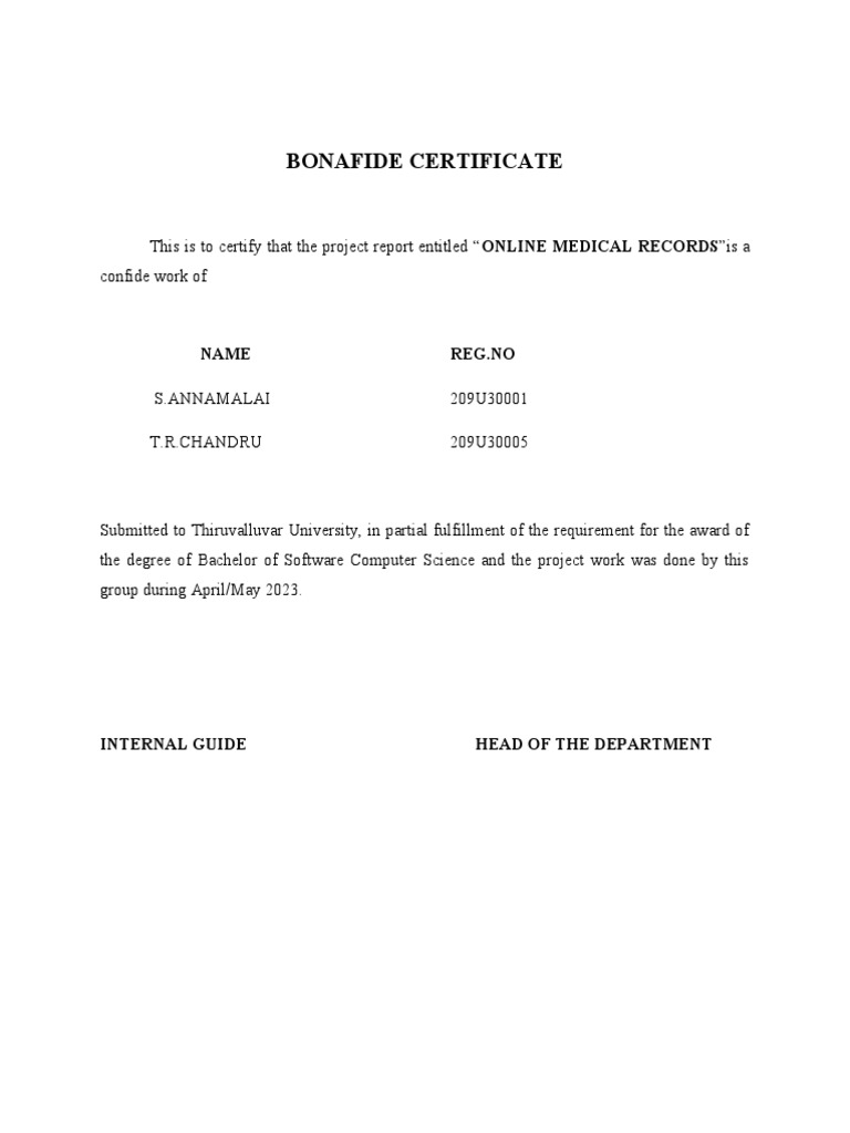 Online Medical Records Project Report | PDF | Academic Degree | Titles