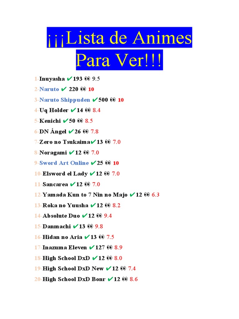 Lista de Animes para Ver PDF