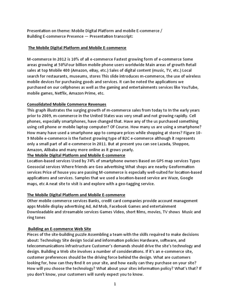 Notes On Mobile Digital Platform and Ecommerce | PDF | Computers