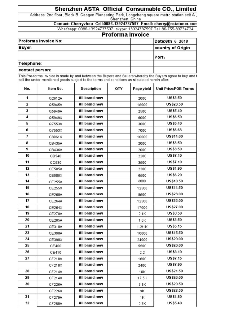 Proforma Invoice for CE264A Toner | PDF | Market (Economics) | Business