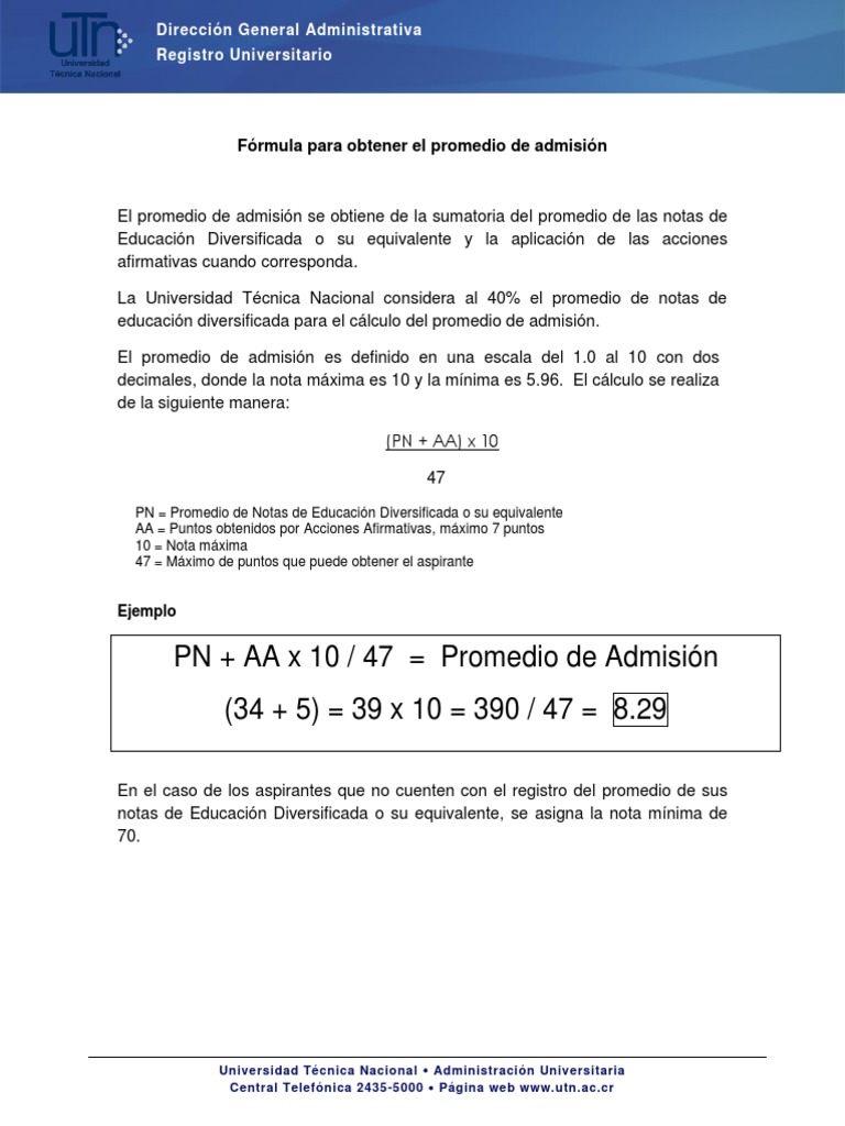 Consulte Aquí La Fórmula para Obtener El Promedio de Admisión | PDF
