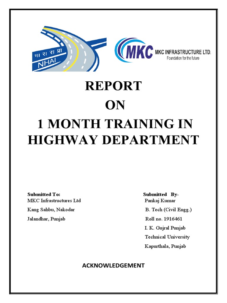 MKC Infrastructure Highway Training Report | PDF | Road | Road Surface
