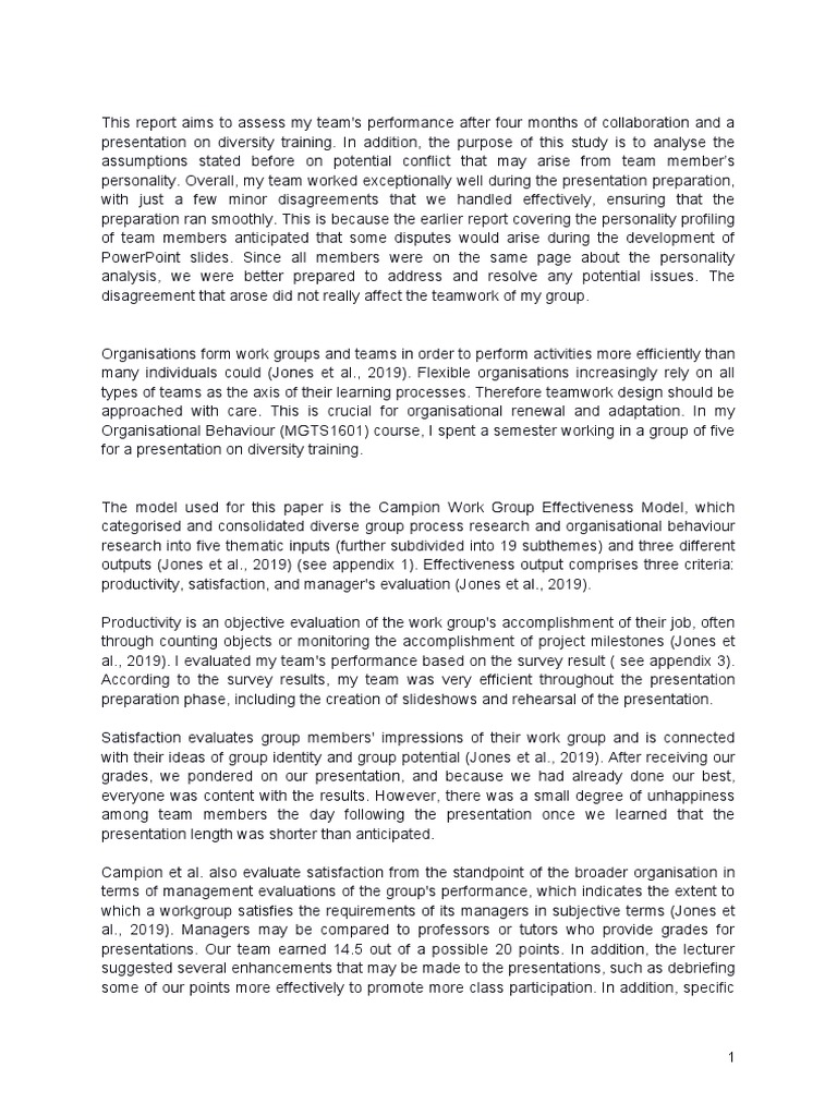 Team Performance Assessment in MGTS1601 | PDF