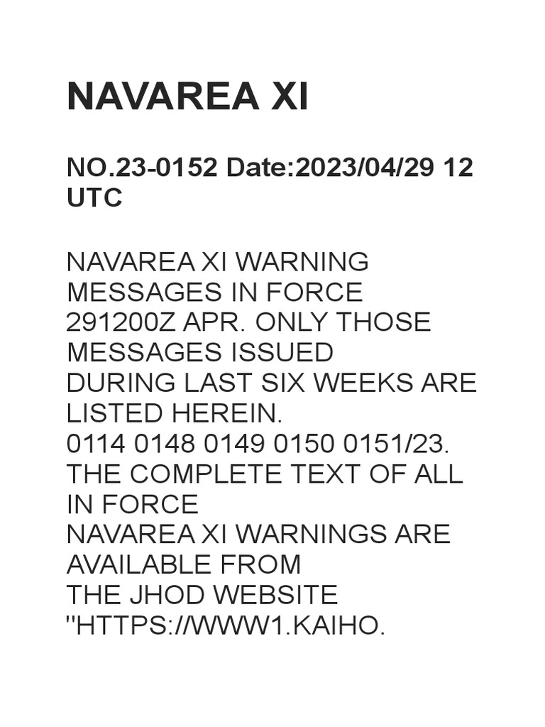 NAVAREA XI Warnings In Force List | PDF
