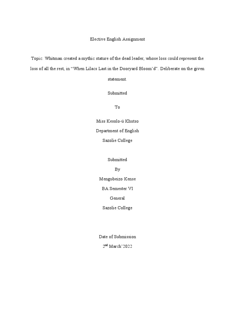 An Analysis of Walt Whitman's Poem 'When Lilacs Last in the Dooryard