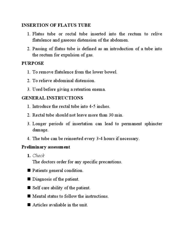 Flatus Tube Insertion | PDF | Flatulence | Rectum