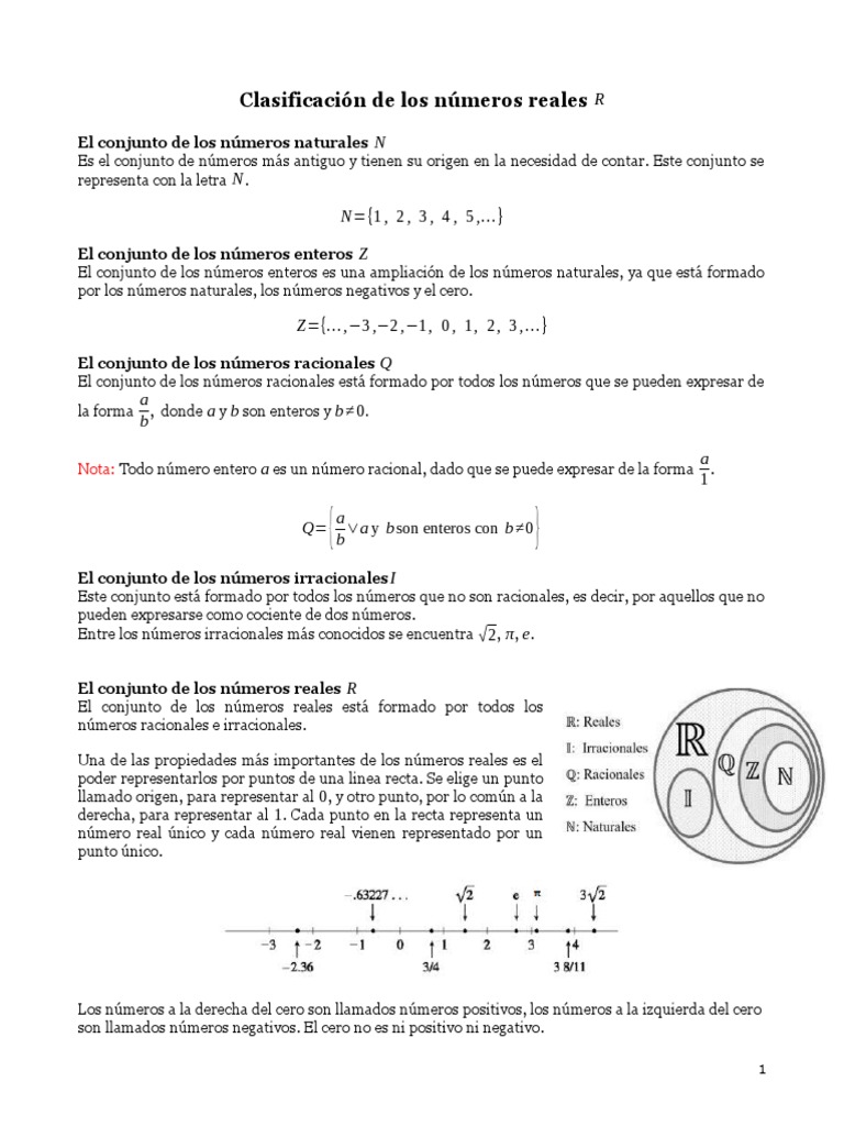 Clasificación y Propiedades de Los Números Reales R | PDF | Número Real ...